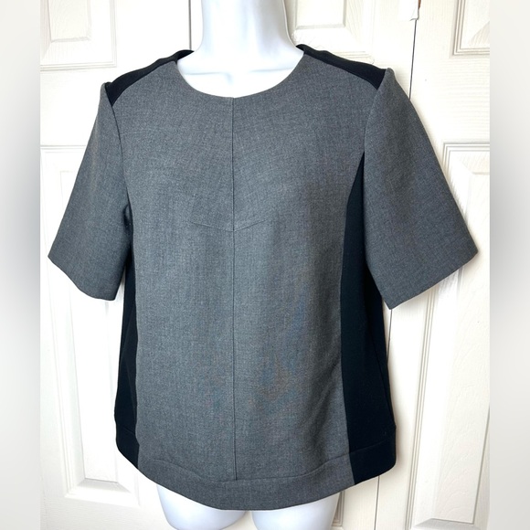 CLUB MONACO Blouse Top Shirt Charcoal Gray Black Ponte Knit Contrast Combo Boxy - Picture 2 of 8
